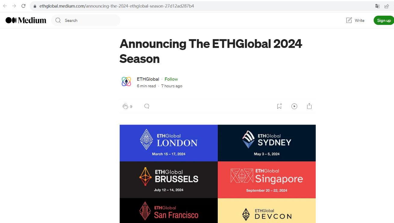 ETHGlobal公布2024赛季活动安排，计划全球各地举办20场黑客松