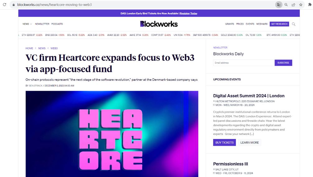 风投公司Heartcore为其首个Web3基金筹集1500万欧元