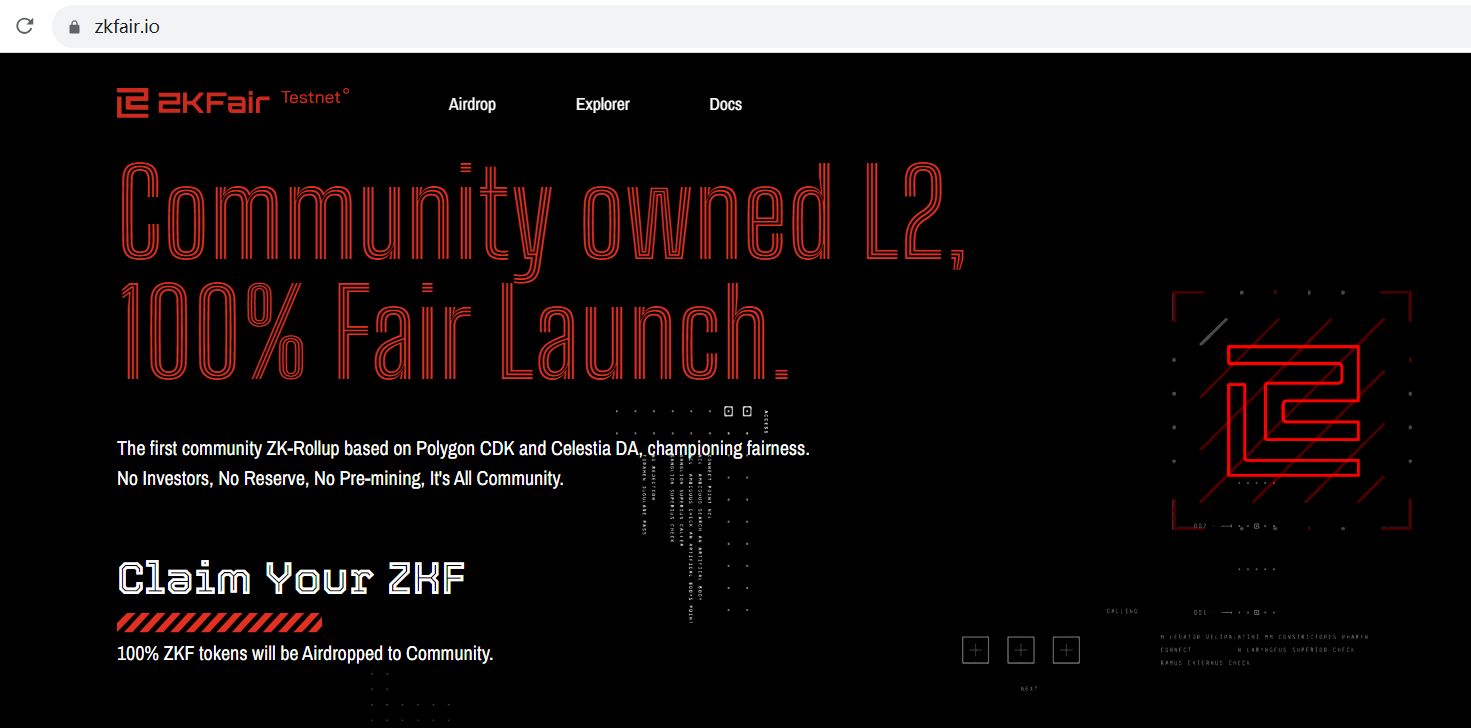 L2网络ZKFair上线测试网，并将空投100%代币给社区