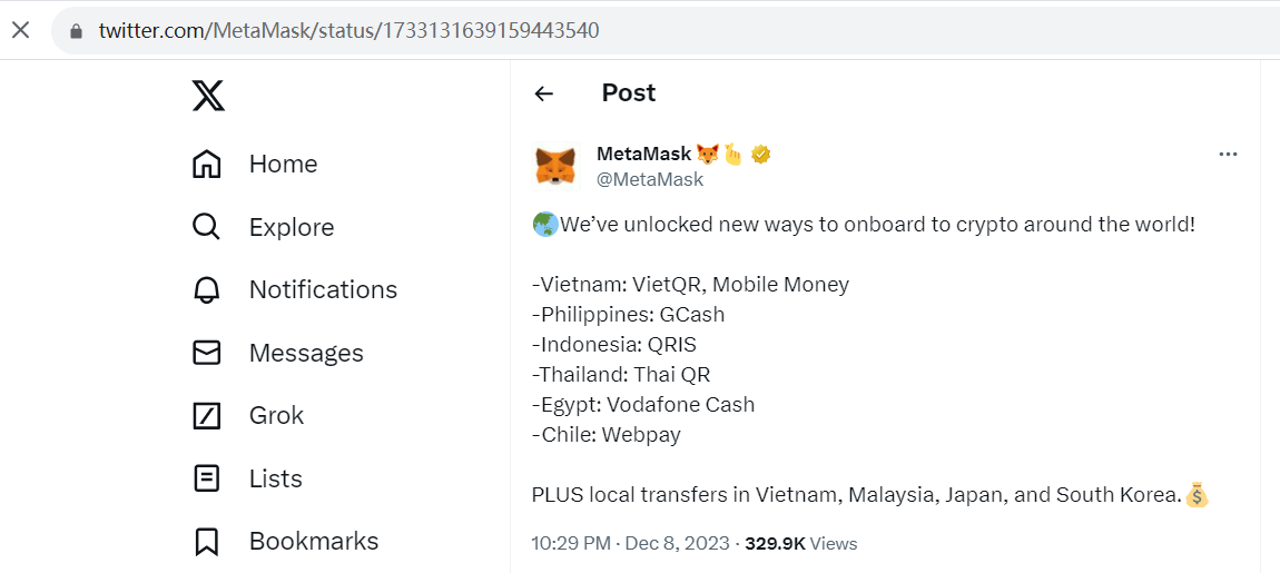 MetaMask：已与越南、菲律宾等六国支付平台达成合作