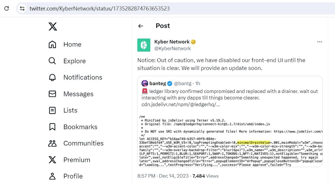 Kyber Network：出于谨慎考虑已禁用前端UI 