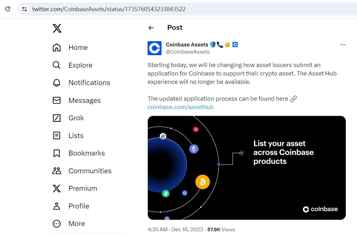 Coinbase变更资产发行者提交代币上市申请的流程