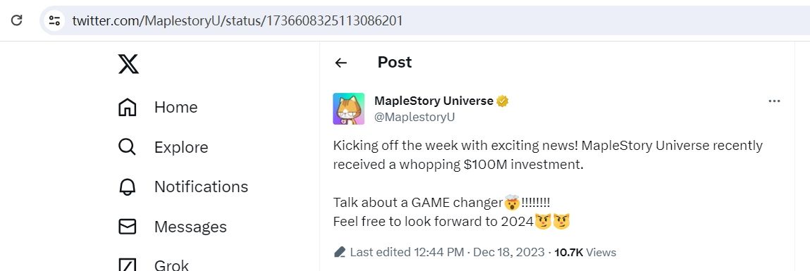 Nexon旗下NFT游戏项目MapleStory Universe宣布获得1亿美元投资