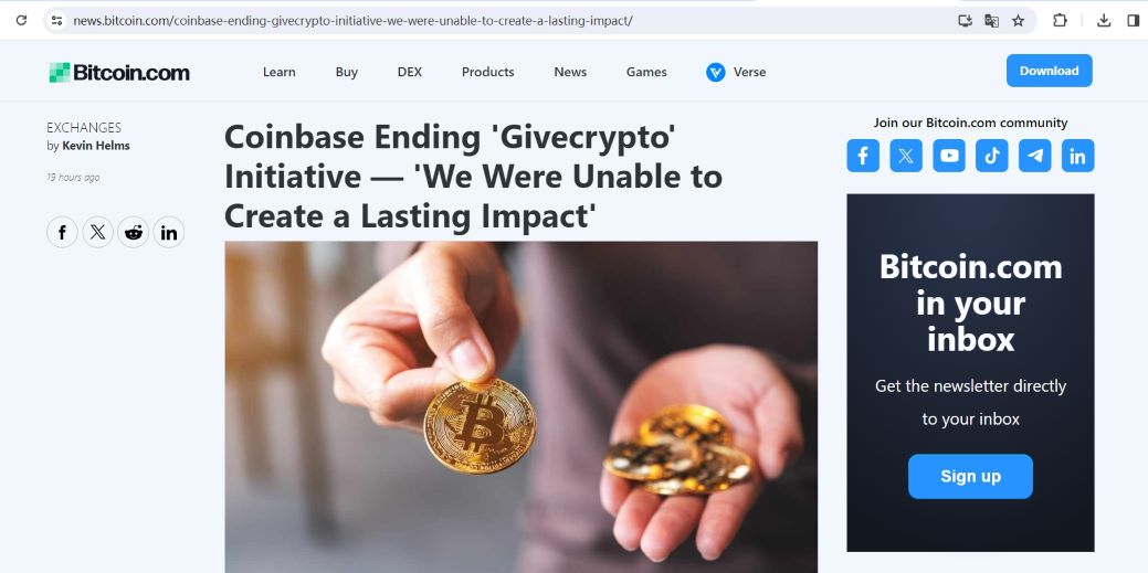 Coinbase正在关闭非营利组织Givecrypto