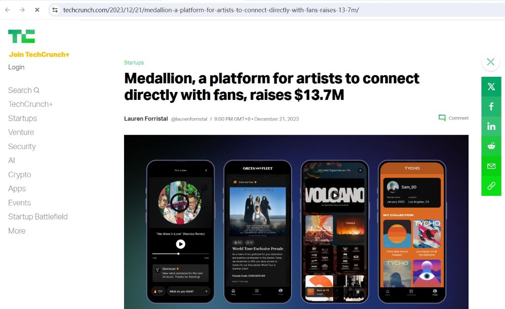 Web3粉丝平台Medallion完成1370万美元A轮融资