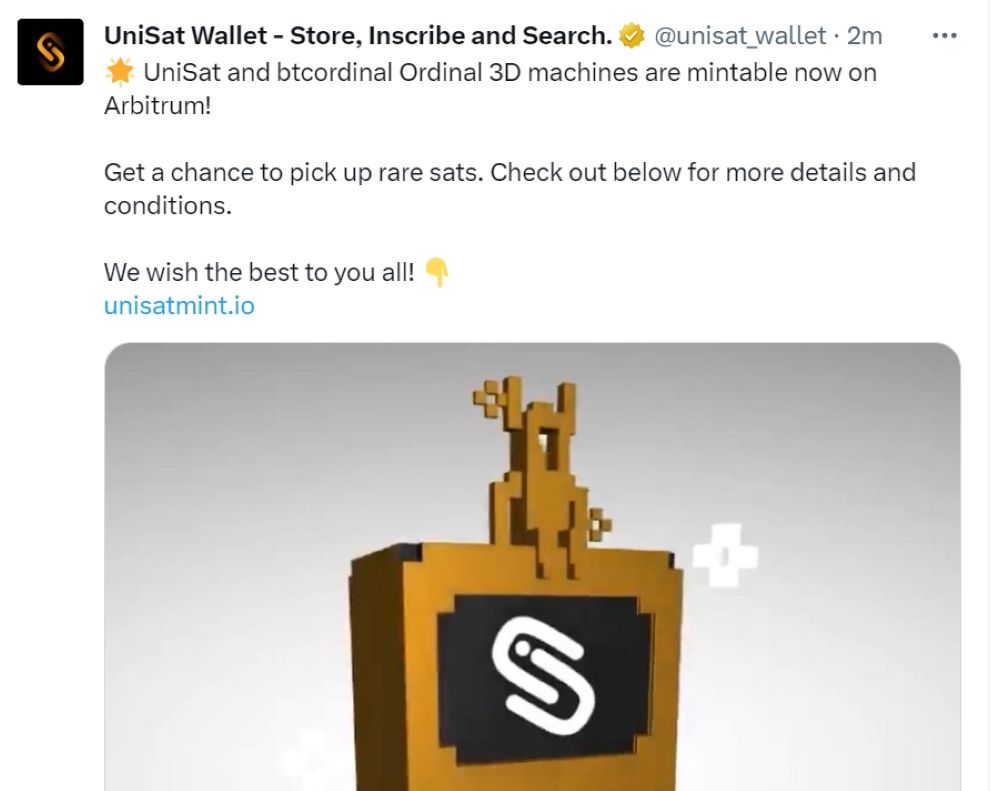 UniSat Wallet的推特账户疑似被黑客攻击，请勿进行交互