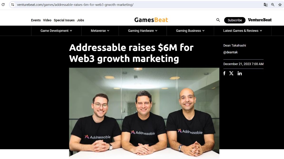 Web3增长营销服务公司Addressable完成600万美元融资