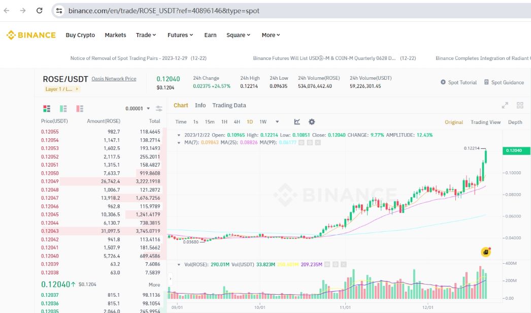Oasis(ROSE)突破0.12美元， 24小时涨超24%