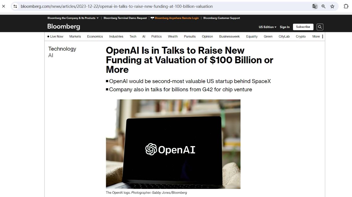 OpenAI正讨论以1000亿美元或以上估值筹集新一轮融资