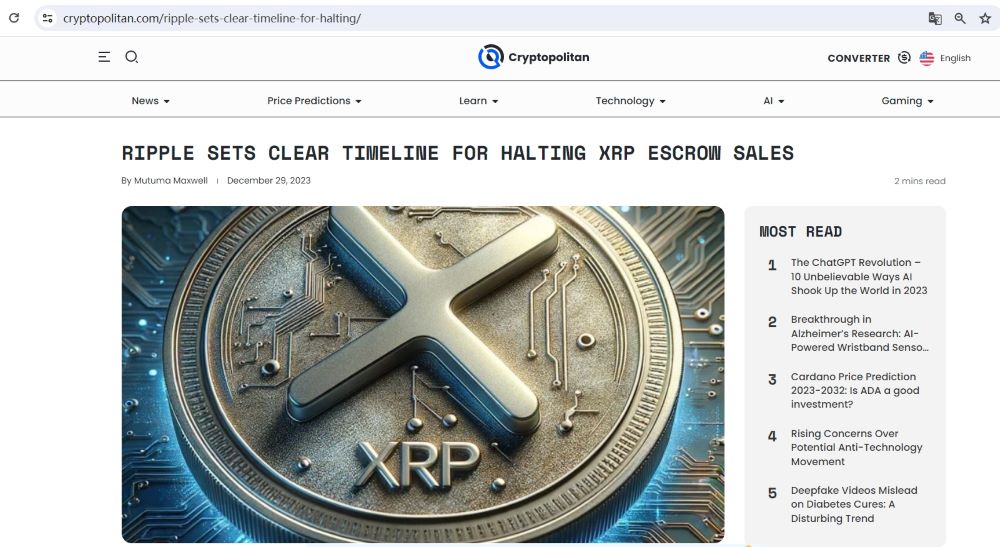 Ripple报告：预计托管钱包中超410亿枚XRP到2027年将完全释放