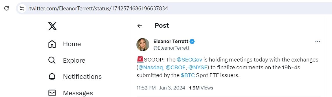 SEC今日正与交易所举行会议以最终确认比特币现货ETF决议相关事宜