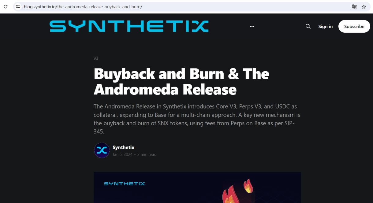 Synthetix在Base网络发布Andromeda版本，引入SNX代币回购和销毁机制
