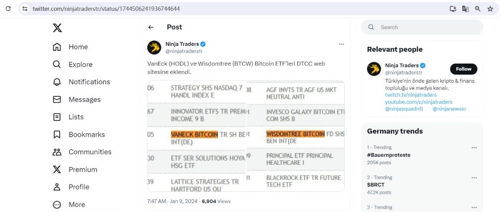 VanEck和Wisdomtree的比特币现货ETF交易代码已在DTCC网站上列出