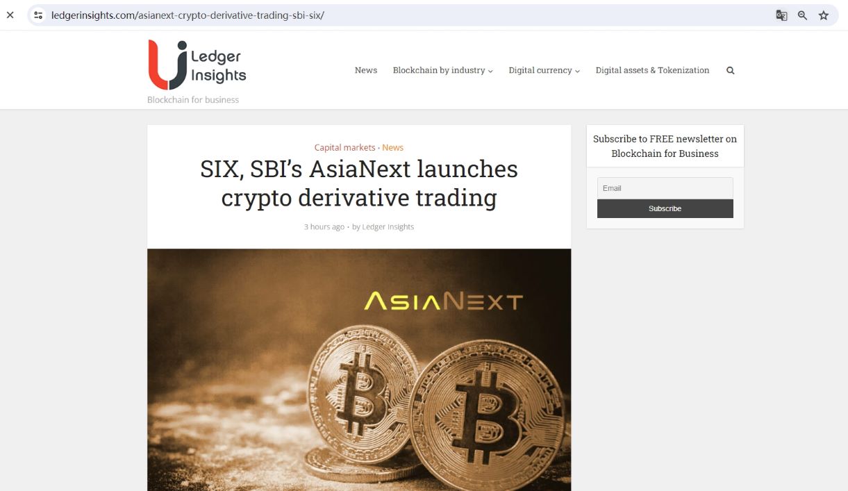SIX和SBI联合公司AsiaNext推出加密货币衍生品交易