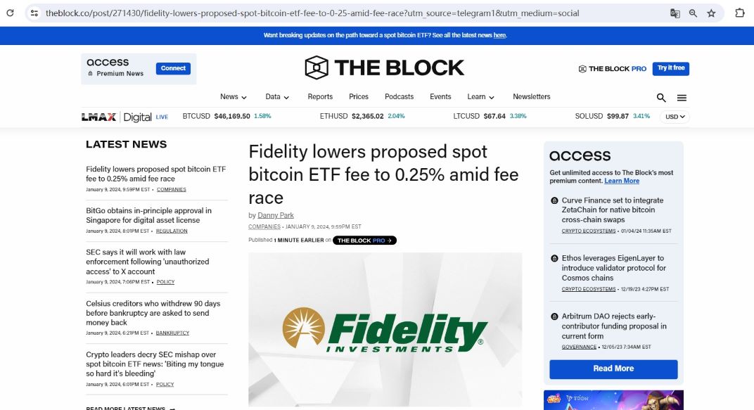 Fidelity计划将其比特币现货ETF费率降至0.25%