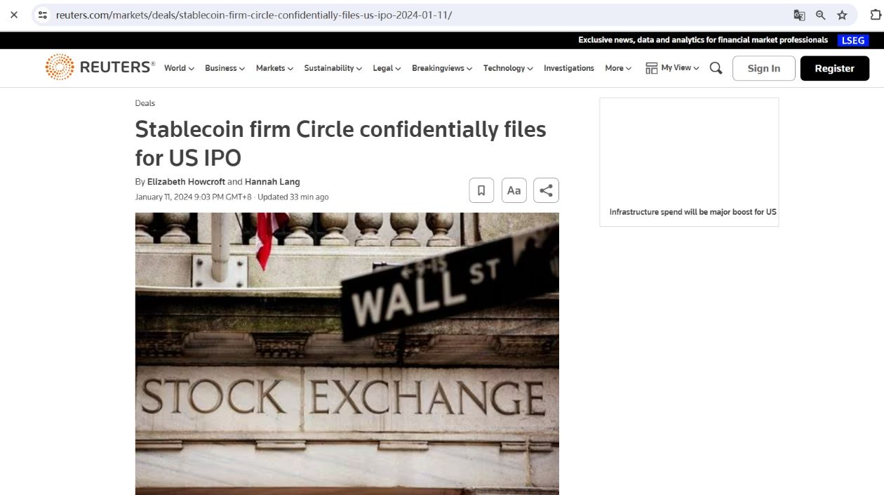 稳定币发行商Circle秘密提交IPO申请