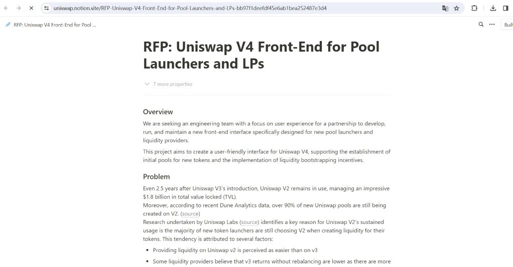 Uniswap基金会拨款30万美元招募Uniswap V4前端开发团队