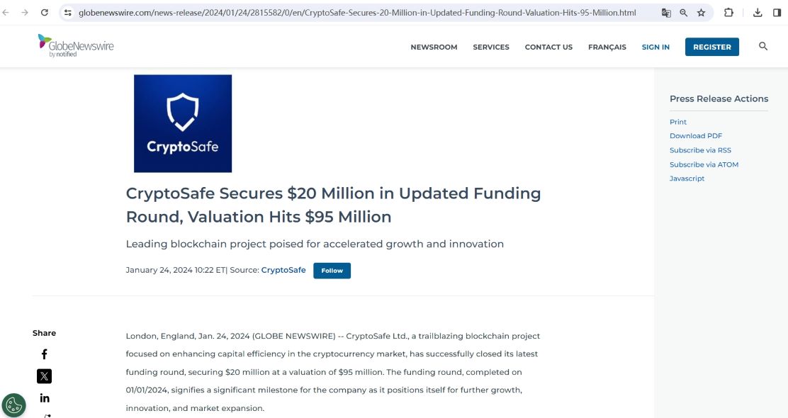 区块链项目CryptoSafe以9500万美元估值完成2000万美元融资