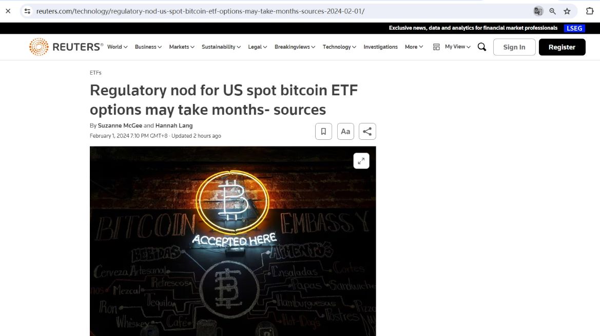 消息人士：监管机构批准美国比特币现货ETF期权可能需要数月时间