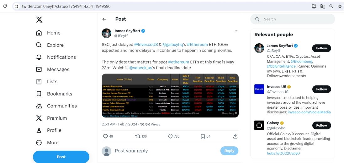 SEC推迟对Invesco Galaxy以太坊ETF做出决议