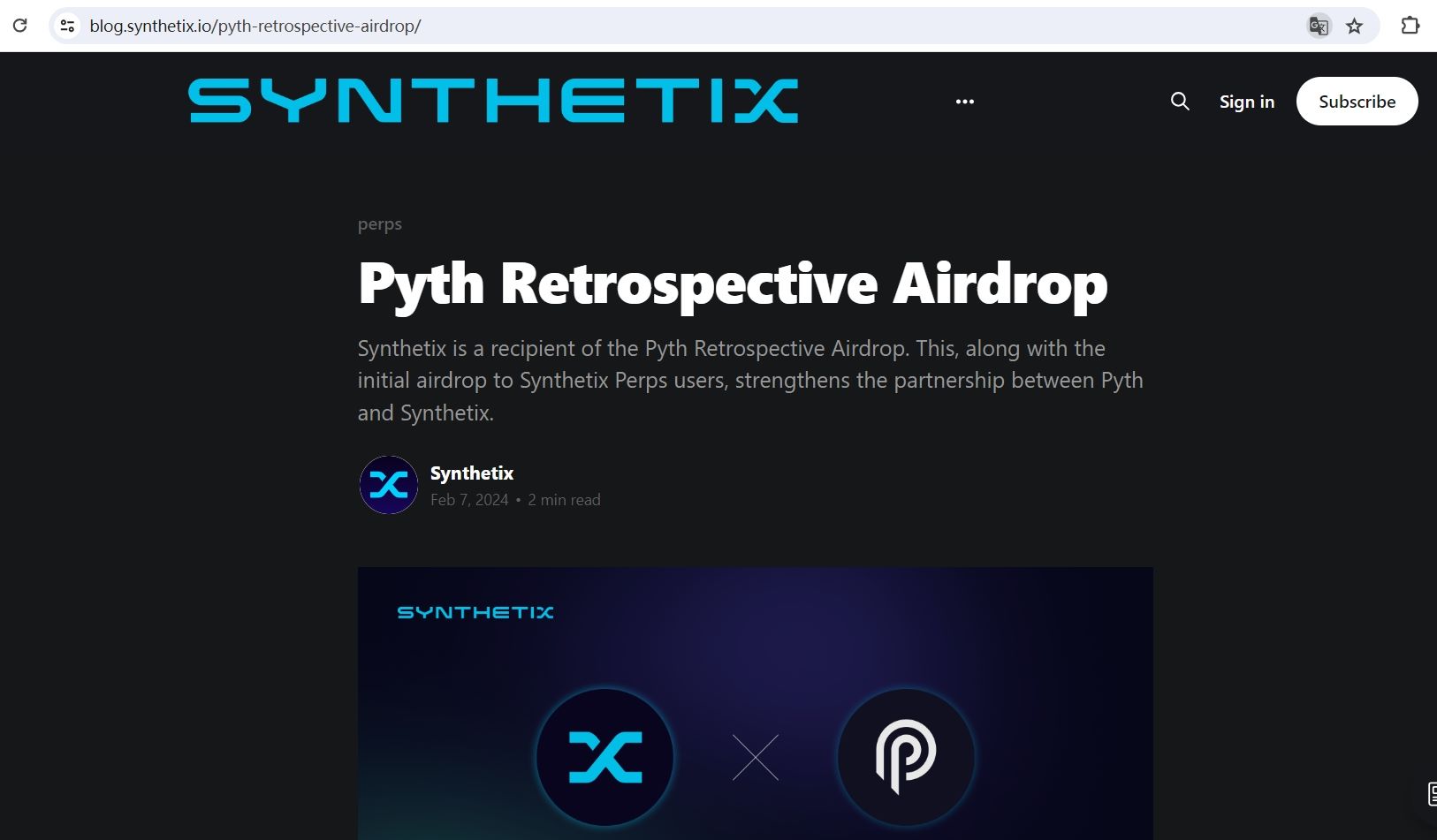 Synthetix接收Pyth Network回溯性代币空投，将向社区和治理成员进行分配