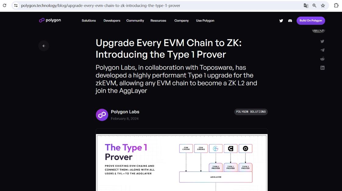 Polygon发布zkEVM证明器Type1，支持EVM链成为ZK L2