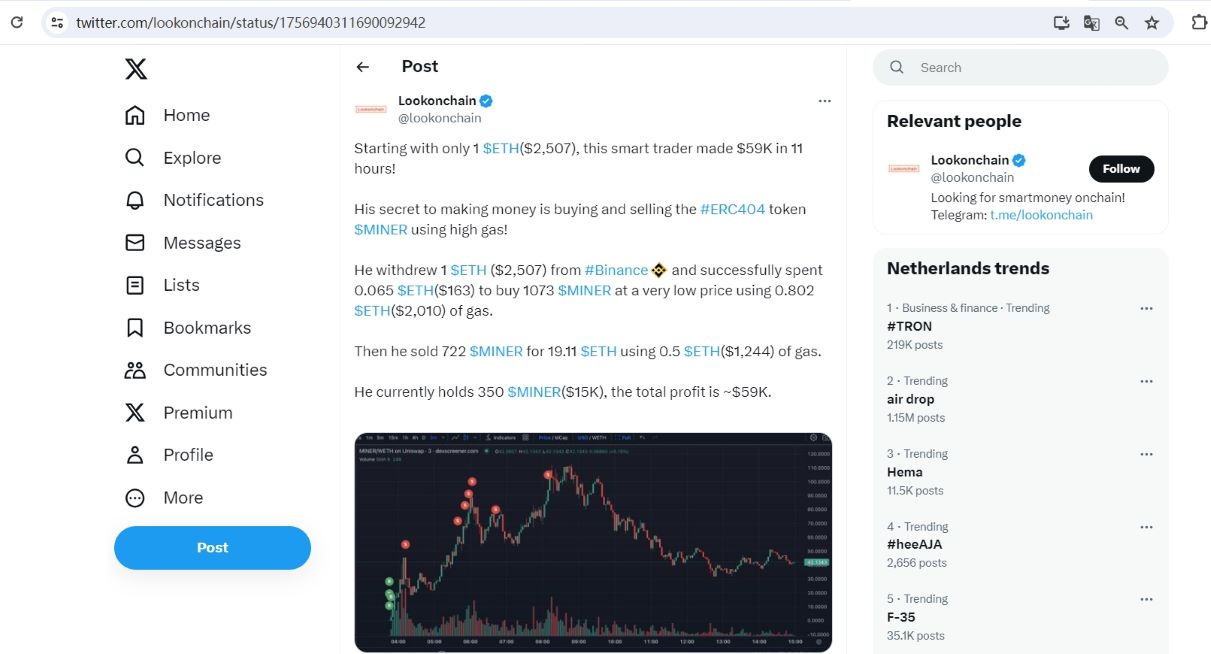 某交易员以超0.8 ETH Gas费用买入163美元MINER