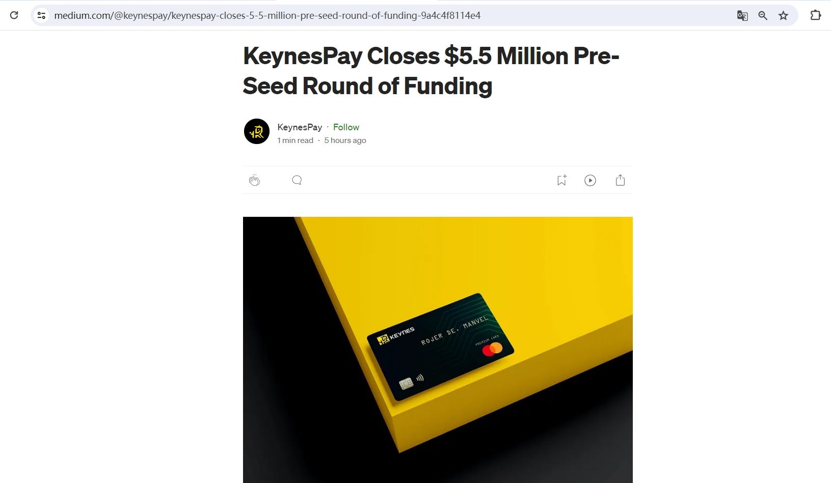 加密支付平台KeynesPay完成550美元Pre-Seed轮融资
