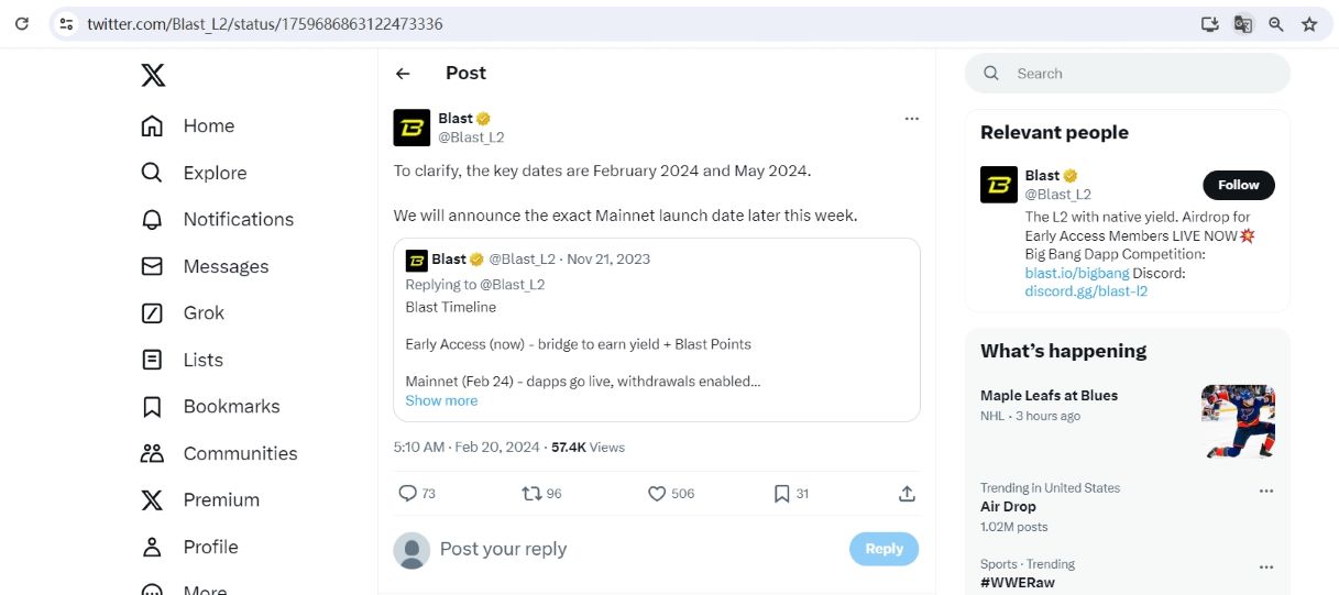 Blast：本周将宣布确切的主网启动日期，关键日期是2月和5月