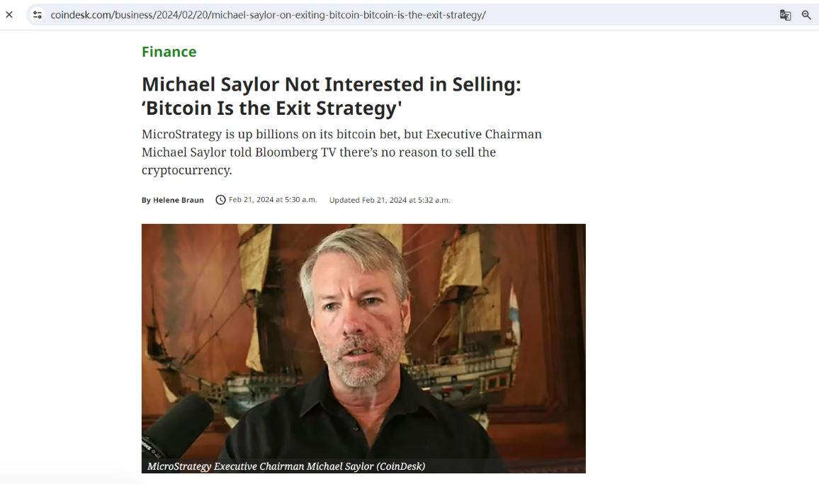 Michael Saylor：无计划出售比特币