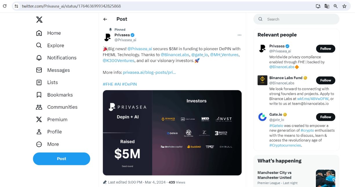 Privasea完成种子轮500万美元融资，曾获Binance Labs投资与孵化