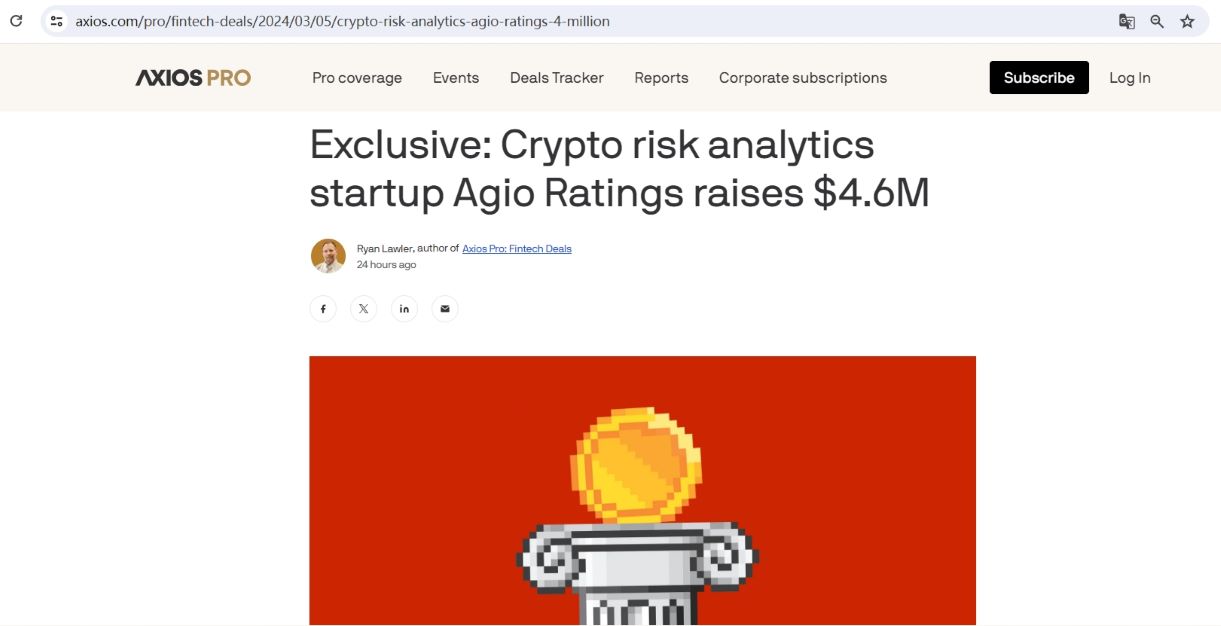 加密风险分析评级公司Agio Rating完成460万美元融资