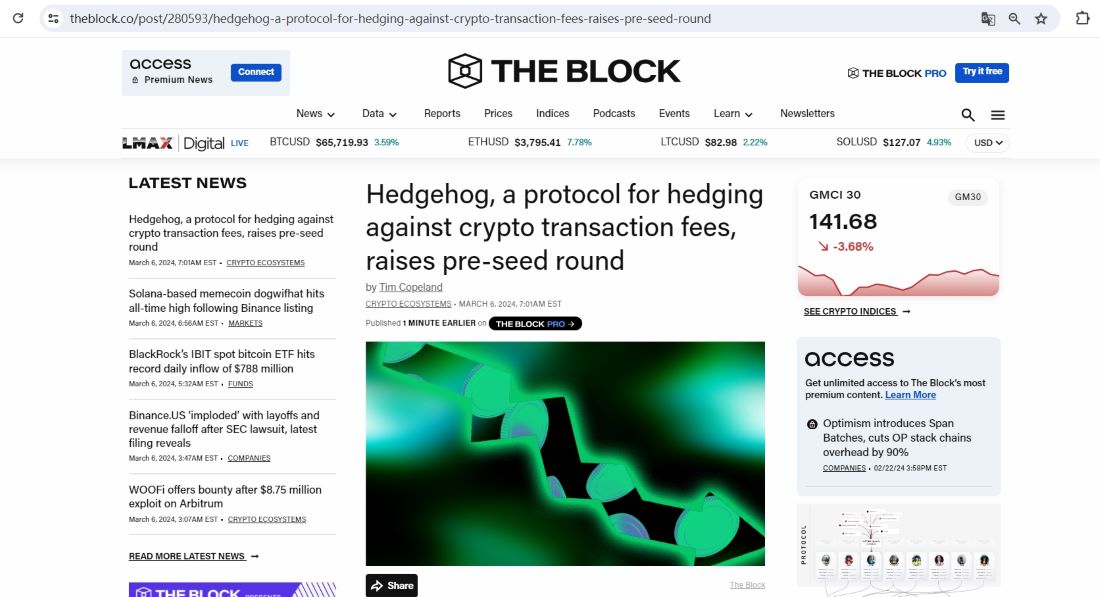 加密交易费用对冲协议Hedgehog完成150万美元Pre-Seed轮融资