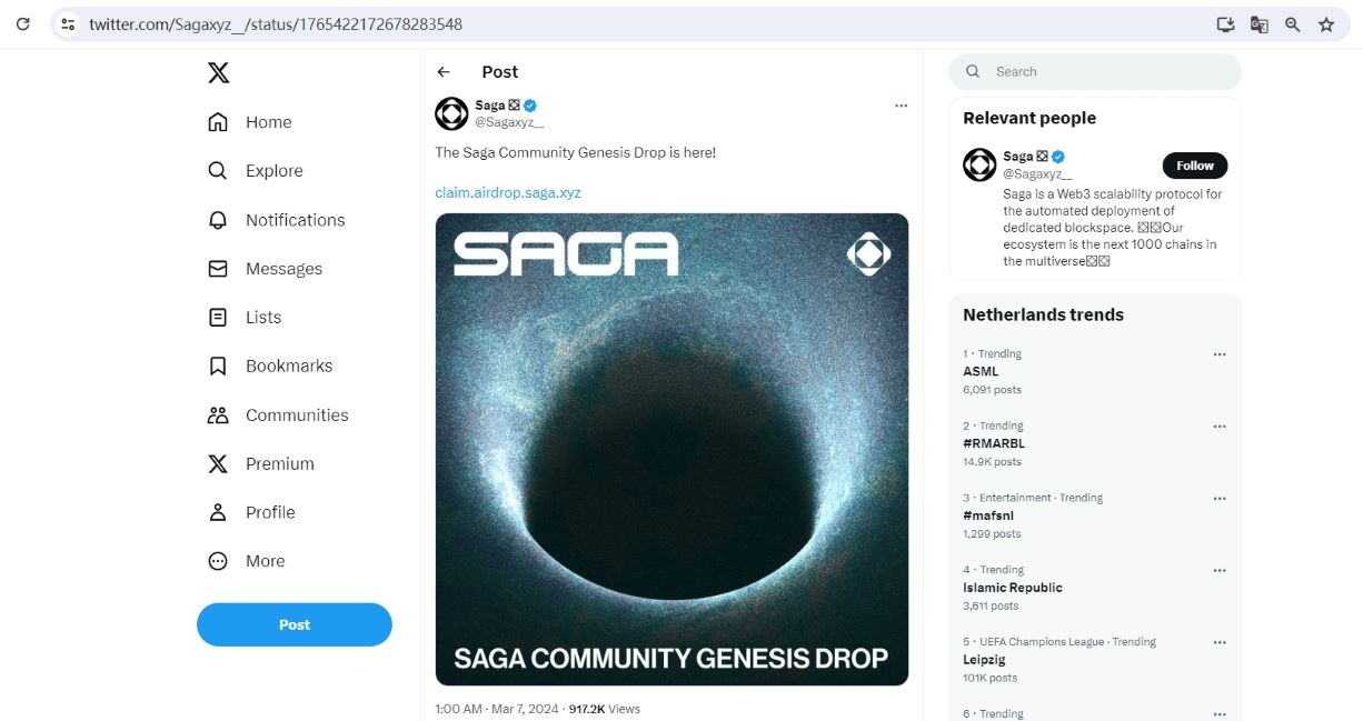 Saga上线空投申领页面，将向符合条件的地址发放6000万枚SAGA