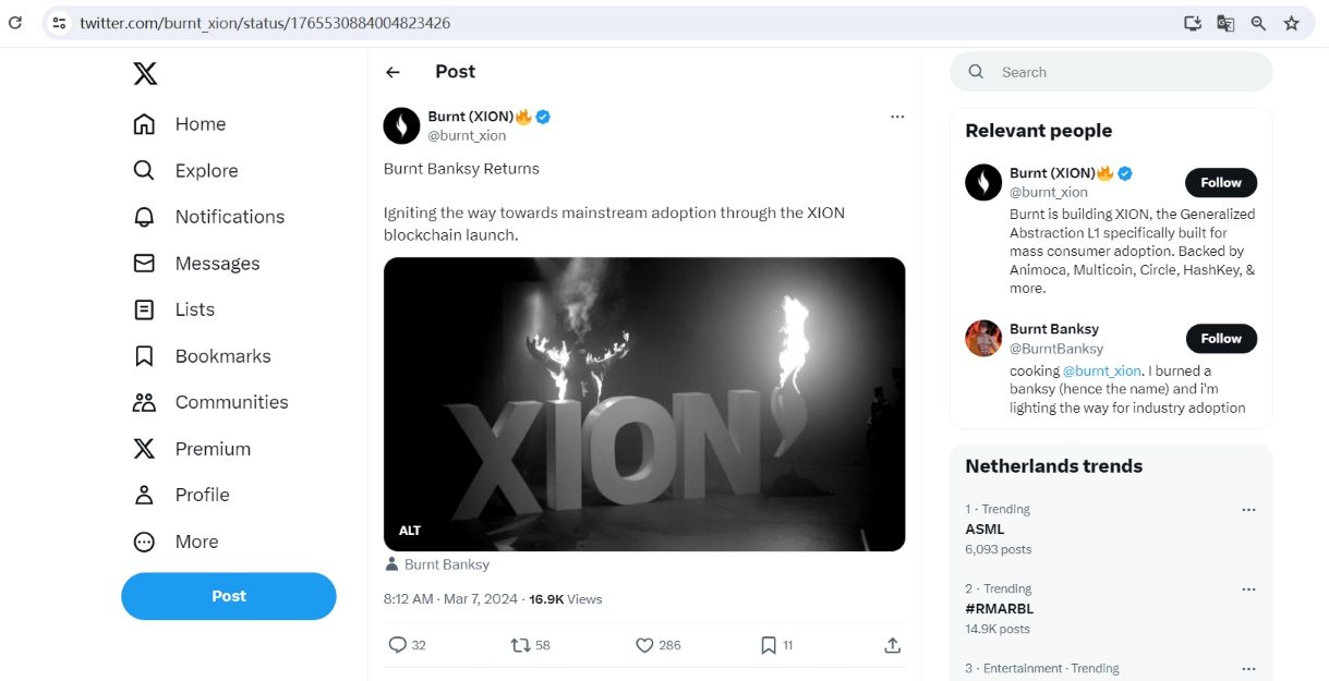 Burnt Banksy宣布推出L1区块链XION主网