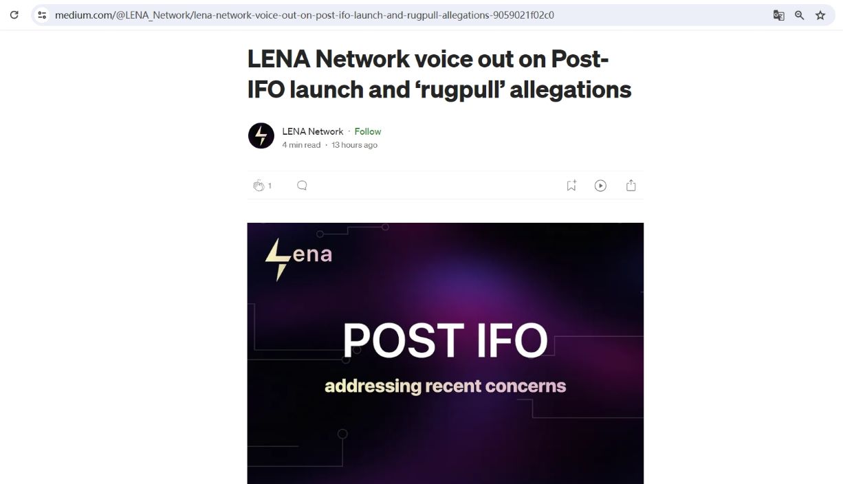 Lena Network否认Rug Pull并解释资金转账至OKX的原因