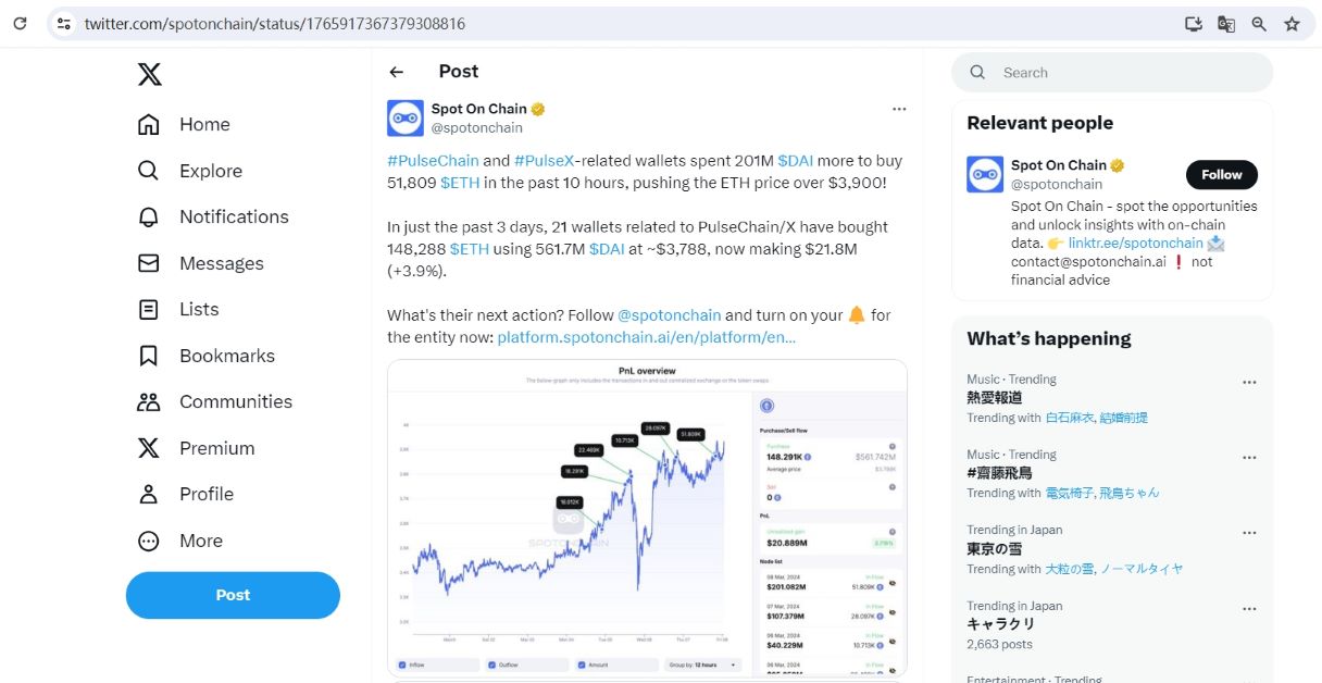 PulseChain和PulseX相关钱包已购买148,288枚ETH