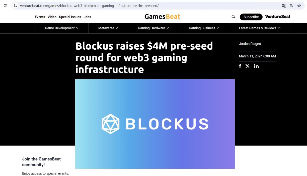 Web3游戏技术栈Blockus完成400万美元融资