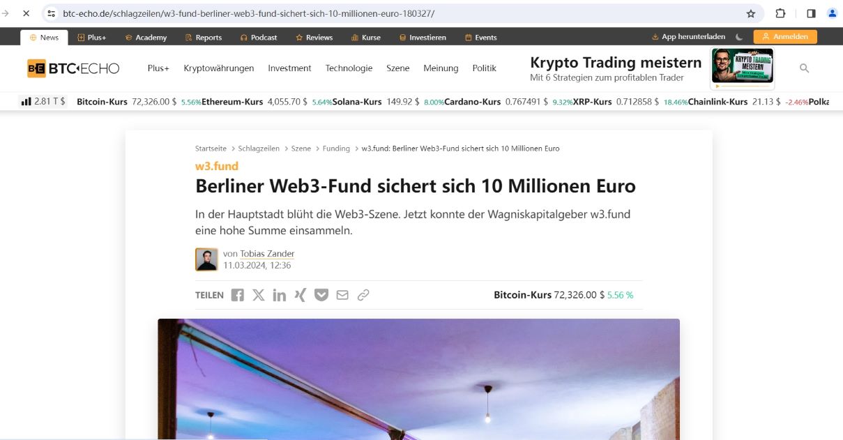 德国Web3基金w3.fund完成1000万欧元募资