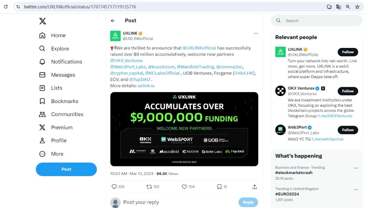 Web3社交基础设施UXLINK完成900万美元融资