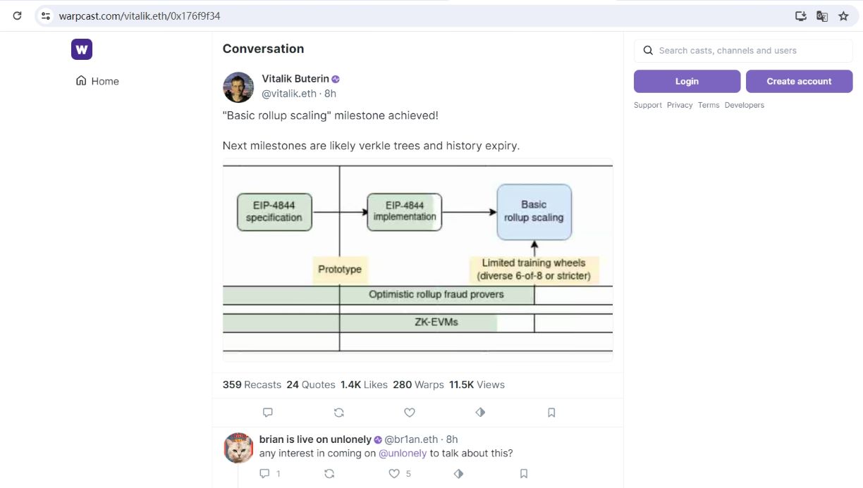 Vitalik Buterin：下一个里程碑可能是沃克尔树和历史数据过期