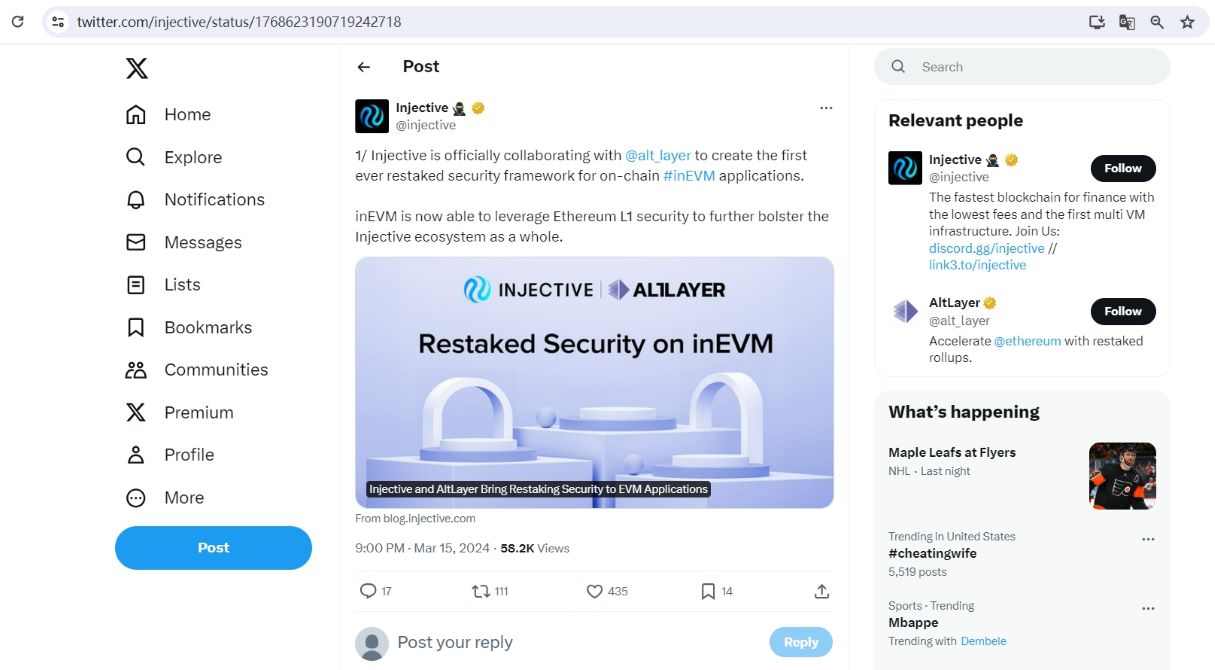 Injective与AltLayer达成合作，为inEVM创建再质押安全框架