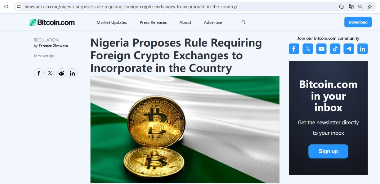 尼日利亚证券监管机构要求外国加密交易所在该国注册