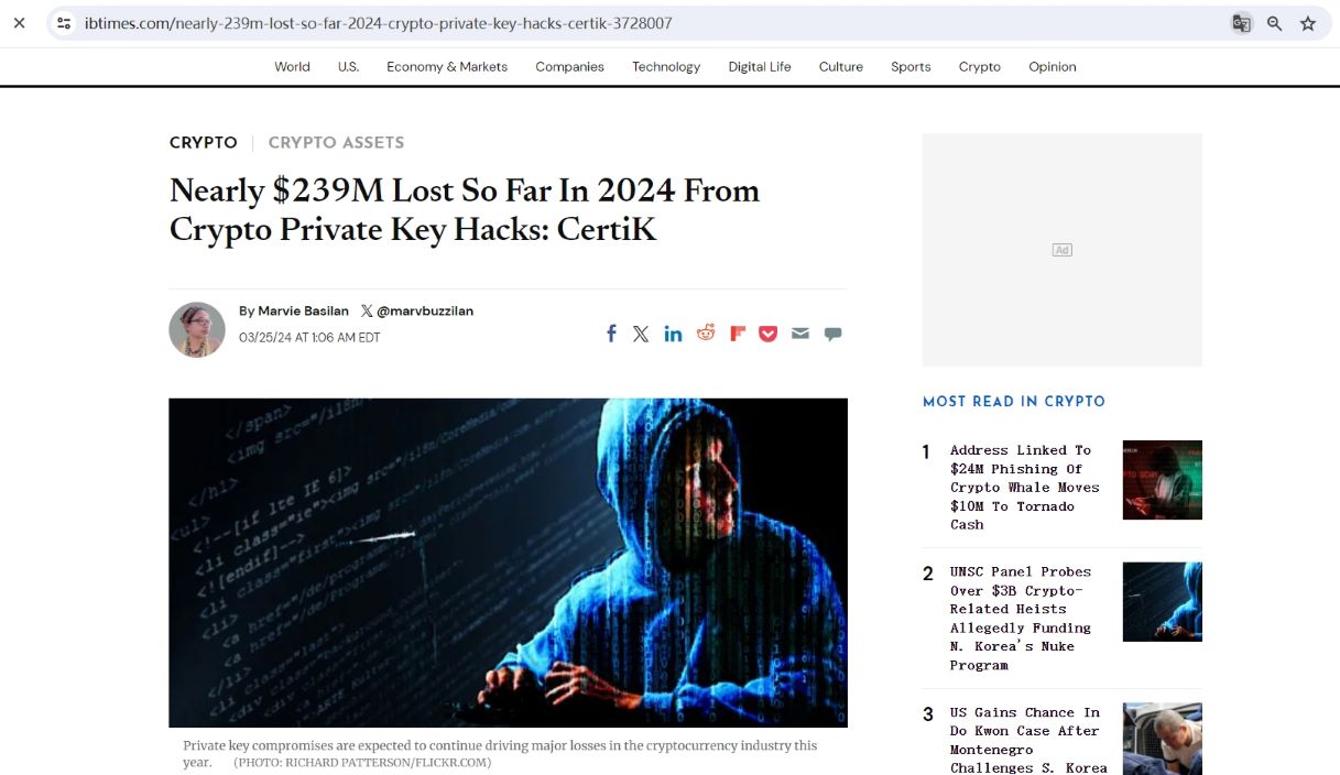 CertiK：今年加密领域因私钥泄露事件已造成近2.39亿美元损失