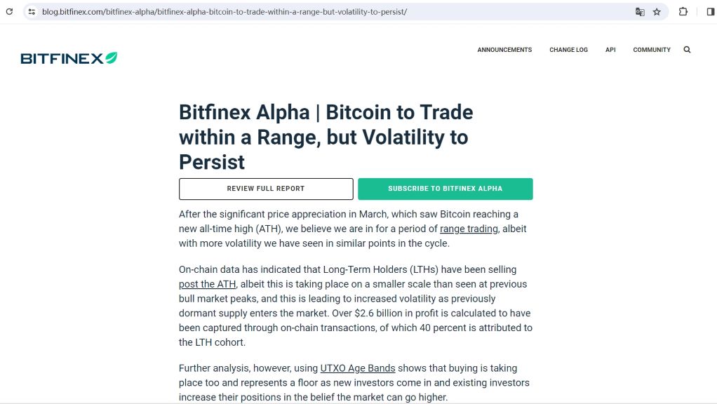 Bitfinex：预计比特币将进入区间交易期