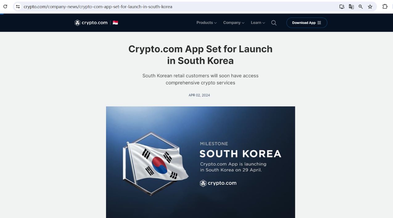 Crypto.com将于4月29日在韩国推出其应用程序