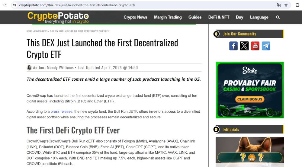 CrowdSwap推出去中心化加密ETF Bull Run dETF