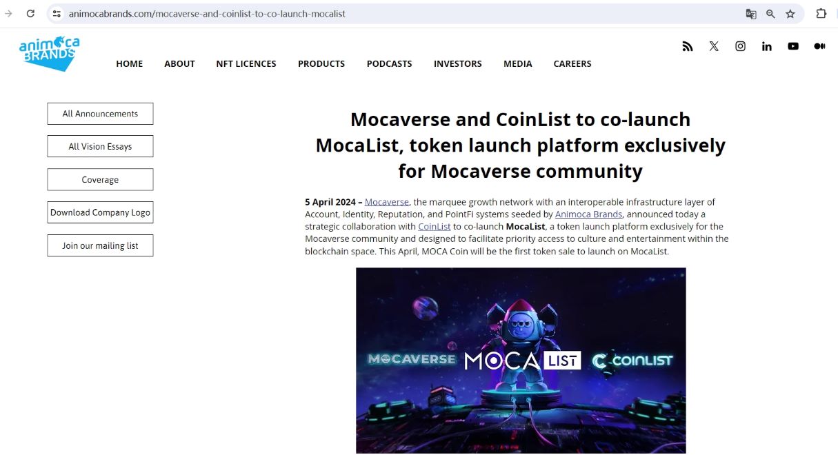 Mocaverse将与CoinList合作推出代币发布平台MocaList