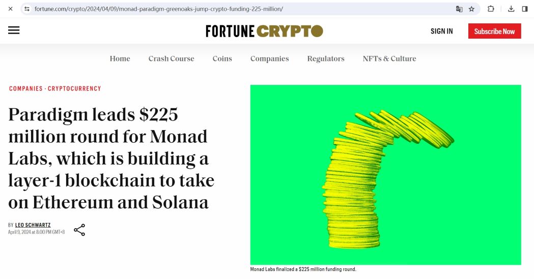 Layer1区块链Monad Labs完成2.25亿美元融资