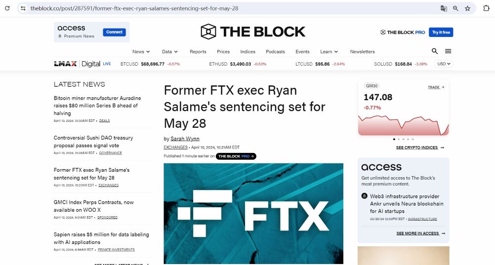 前FTX高管Ryan Salame将于5月28日宣判